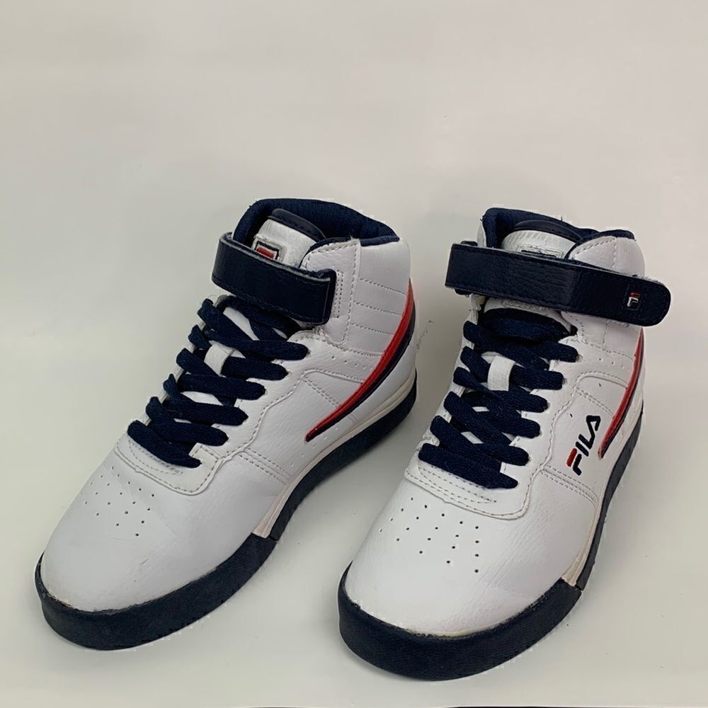 Fila v3SC60527-125 Hightop White, Navy, and Red Basketball Sneakers